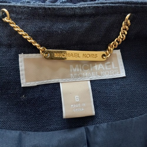 Michael Michael Kors Linen Jacket Women's Size 6 Navy Blue Solid Raw Hem Snaps - Picture 4 of 7