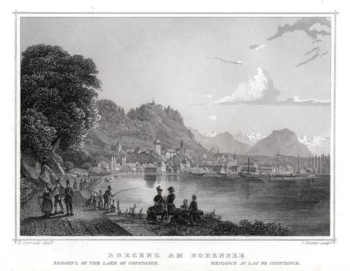 Bregenz, Vorarlberg am Bodensee. Echter Stahlstich um 1840 - Picture 1 of 2