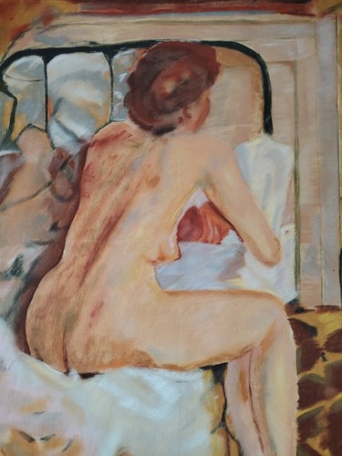 Jolie Peinture De Femme Nue À La Chambre. Gouache Sur Papier Année 50 /84cm×55cm - Imagen 3 de 8