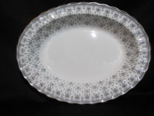 Spode Fleur de Lys Grey Oval Vegetable Bowl Bone China Made in England - Picture 1 of 2