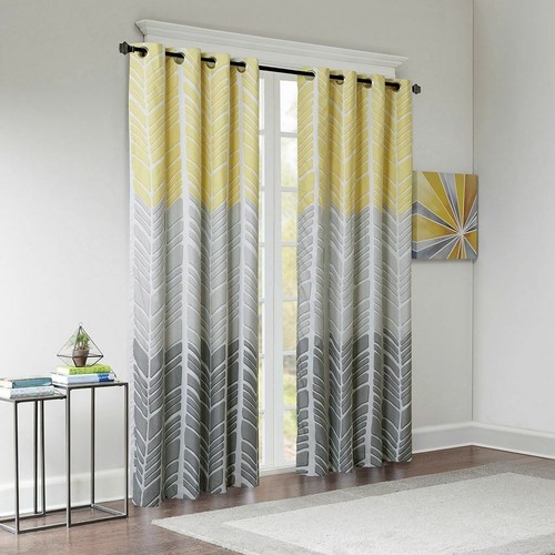 Luxury Yellow Grey White Geometric Chevron Blackout Curtain Panel All Sizes Luxury Yellow Grey White Geometric, Yellow Grey And Black Curtains