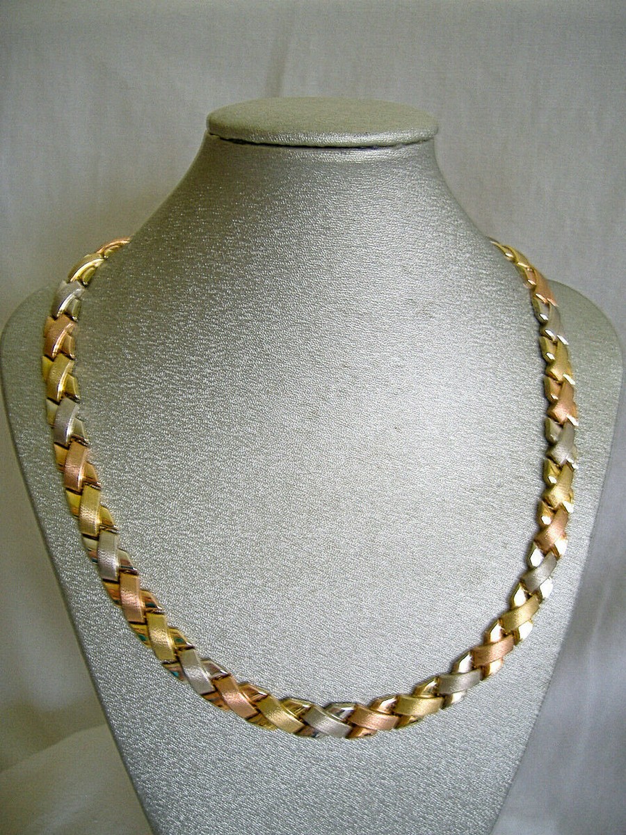 Heavy 14K Tri Color Gold Turkish Bib Necklace 