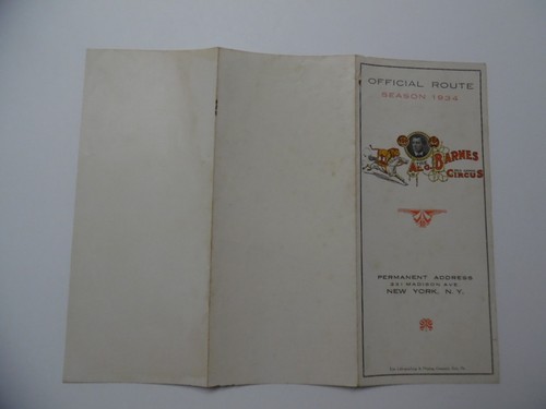 1934 Al G Barnes Wild Animal Circus Official Route Card Brochure Vintage ORIG. - Foto 4 di 4