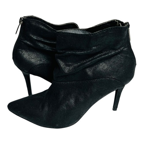 Michael Antonio Women Black Pointed Toe Ruched Back Zip Heeled Boot Booties 7