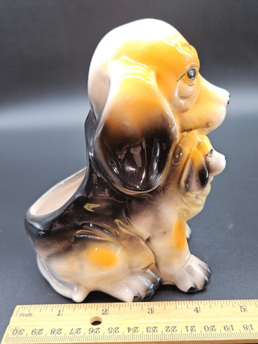 Vintage Mama Beagle Dog Carrying Baby Puppies Ceramic Planter - Picture 8 of 8