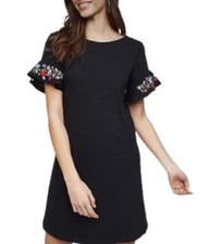 Ann Taylor LOFT Black Embroidered Flutter Sleeve Shift Dress Boho size XS