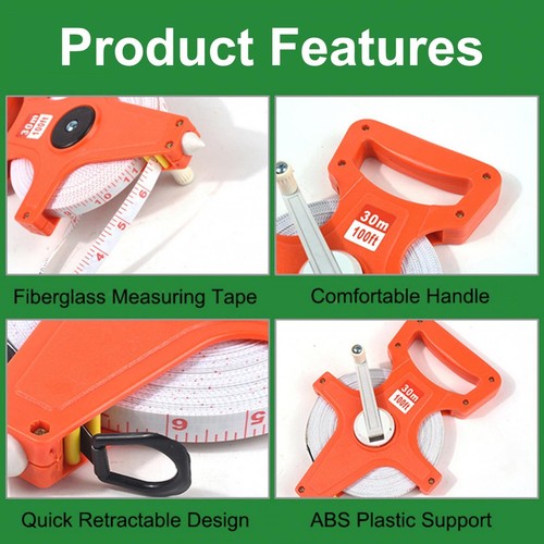 30m 100ft / 50m 165ft Double-Sided Inches/Metric Long Measuring Tape Reel - Picture 7 of 12