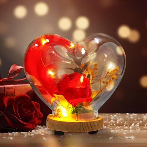Rose Flower In Glass Gifts For Women Wife Her Valentine Girlfriend Birthday Gift - Picture 11 of 12