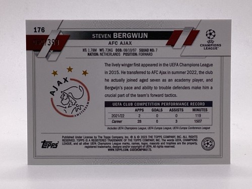 TOPPS UCC CHROME 2022/23 PARALLEL STEVEN BERGWIJN AJAX 060/399 - Imagen 2 de 2