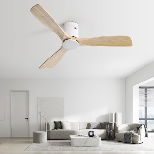 52'' Flush Mount Carved Wood Ceiling Fan No Light W/ Remote Bedroom Ceiling Fan - Picture 9 of 40