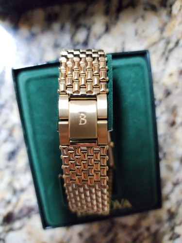 Bulova Mens Rectangle Gold Watch Diamond Crystal Bracelet - Picture 4 of 8