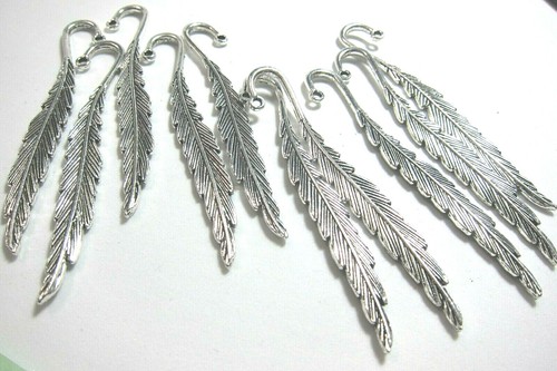 Lot of 10 Big Pewter Feather Focal Pendants 3inch Leadfree Silvertone USA Seller - Picture 5 of 6
