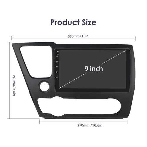 for Honda Civic 13-17 US 9"Android 12 GPS Car Radio Stereo Rear Cam WiFi Carplay - Picture 24 of 24