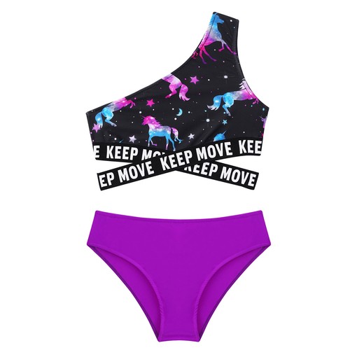 Kids Girls Crop Tops And Briefs Set Criss Cross Band Bathing Suit Asymmetric - Picture 35 of 56