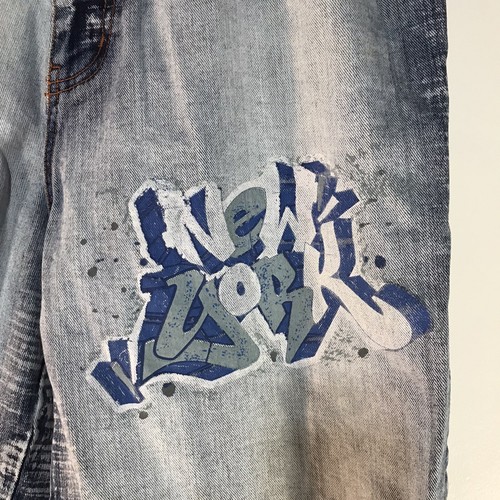 BoomX Acid Washed Graffiti Wide Leg Jeans Mens Size 36X32 Korea - Bild 3 von 8