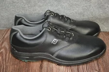 FootJoy Greenjoys 45538 Sneakers Mens 9M Black Leather Low Top Spiked Golf Shoes