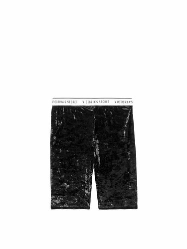 Victoria's Secret Logo Crushed Velvet Bike Short Black NWT