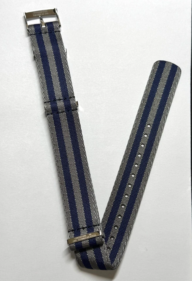 Original Omega 20mm BLUE / GREY / GRAY Nylon Fabric Watch Band Strap - Image 2 of 3