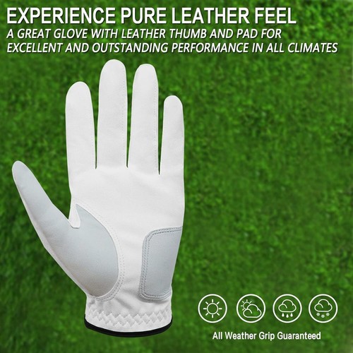 Golf Gloves Men Right Handed Golfer Left Hand 3 Pack Leather All Weather Grip - Picture 6 of 32