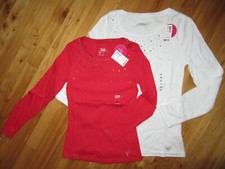 Justice Girls L/S Sparkle Care Rhinestones Red 7 or White 14 T Shirt U Choose