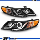 For 2010 2011 2012 2013 Kia Forte LED Halos Bar Black Headlights Left+Right Set