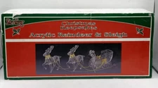 VTG SWEET! Sterling Acrylic Reindeer & Sleigh Xmas Figures Gold Chains Display