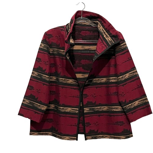 Misook Jacket Women L XL Ruffle Collar Hook & Eye Abstract Pattern Sheer $388 - Picture 5 of 17