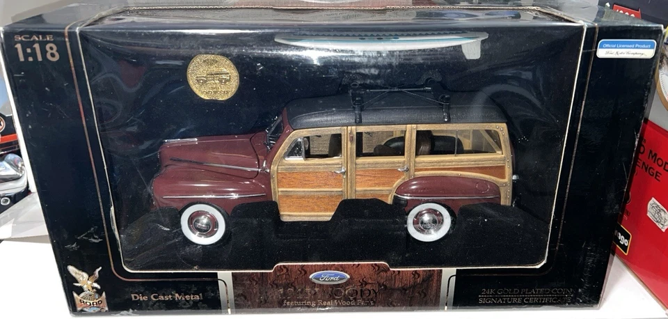 1:18 1948 Ford Woody Surf Wagon Yatming Real Wood California Hawaii Diecast Rad - Image 3 of 4