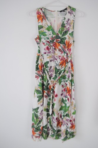 Piper Dress Womens 12 White Green Orange Floral Sleeveless V neck belted - Picture 7 of 13