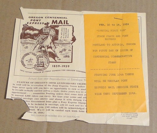 Original 1959 Oregon 100th Birthday Pony Express Mail Stamp Brochure - Picture 2 of 4