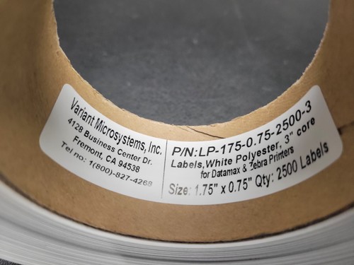 White Polyester/Mylar Thermal Transfer Labels, 1.75"x0.75" 2500/roll , 3" core - Picture 4 of 4