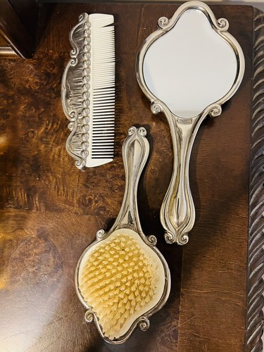 3-Pc Dresser Set Silver Mirror Comb Brush International Silver Co Silver Plate - Picture 13 of 15