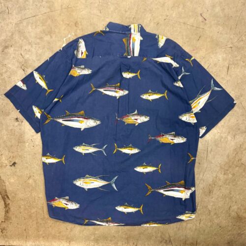 VTG 90s Nautica AOP Fish Hawaiian Button Down Shirt Outdoor Short Sleeve XL - Picture 2 of 3