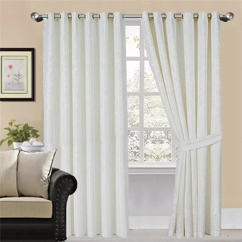 Luxury CLEO Jacquard Eyelet Curtains Pair  Fully Lined Ready Mad - Picture 10 of 11