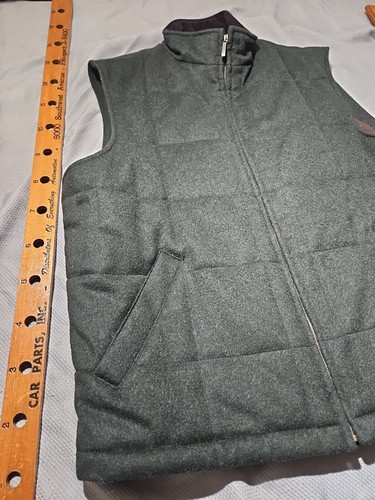 Brooks Brothers Italy Vest Mens Large Green Wool Quilted Puffer Full Zip Thick - Picture 6 of 17