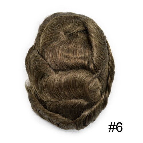 Mens Toupee Human Hair Replacement System Injection Poly Skin Hairpiece Wigs US - Picture 19 of 80
