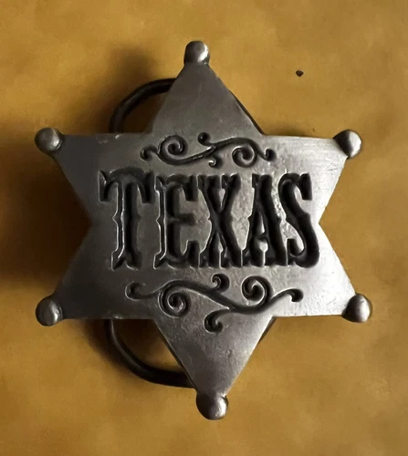 TEXAS 6 POINT STAR BADGE BELT BUCKLE NEW APPROXIMATELY 2" X 2 1/8"