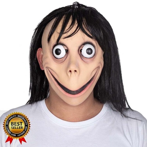 Momo Máscara de Miedo Desafío Máscara de Látex Horror Máscara con Peluca Pelo Halloween Fiesta Disfraz - Imagen 3 de 6