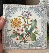 Vtg 1983 Avon England WILDFLOWER Blue CERAMIC TRIVET TILE Kitchen FARMHOUSE Wall