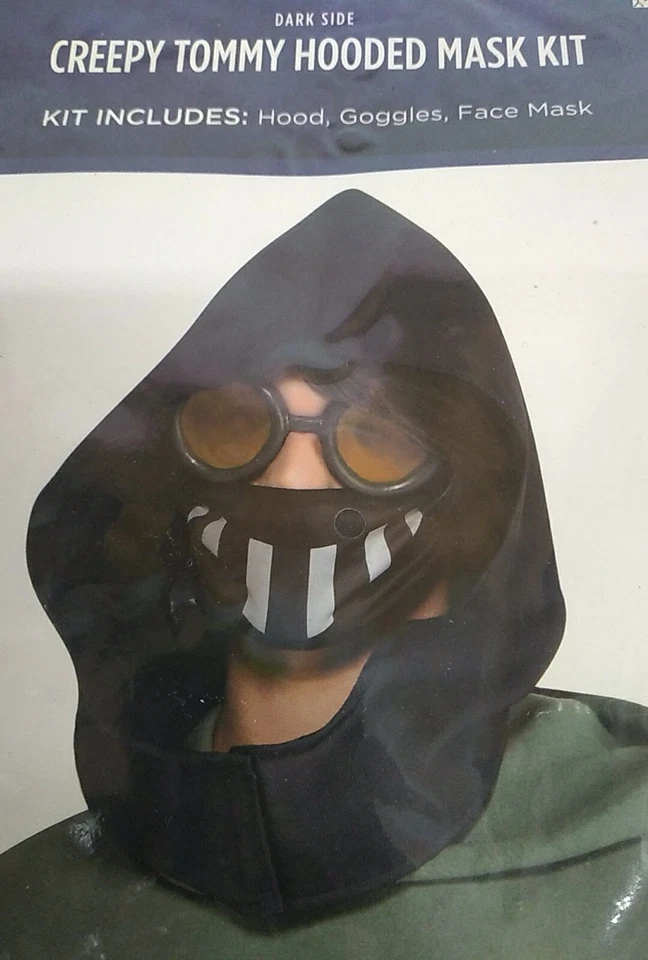 Mask Creepy Tommy Hooded Mask Kit Holloween Dark Side 3 Pc Hood Goggles Mask - Image 2 of 4