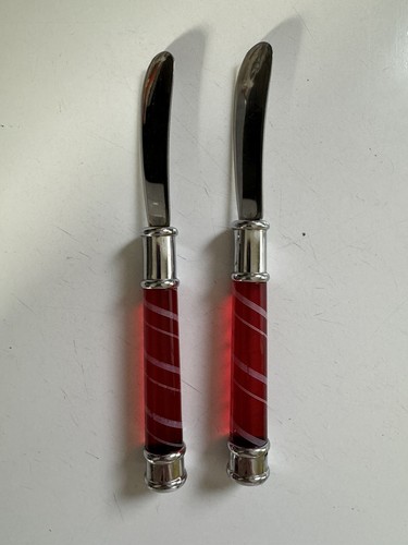 Paar Holiday Weihnachten Käsemesser Vintage, rote Griffe, rostfreies Porzellan - Bild 1 von 4