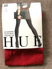 Hue size 1 Apple Red 3D Diamond Control Top 40 Denier Tights Style 13634 NWT