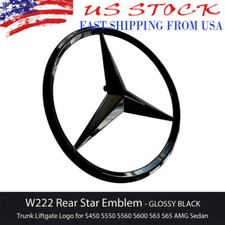 W222 S-Class Gloss Black Star Trunk Emblem AMG S63 S65 S550 Rear Logo Badge