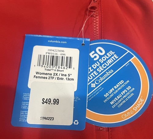 Pantalones Cortos Columbia Tidal II PFG Omni Tono Elastizados 5"" Rojo Mujer Talla 2X Nuevos con Etiquetas - Imagen 3 de 6