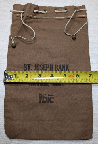 VTG CANVAS PULL STRING TOP BANK BAG ST JOSEPH BANK & TRUST CO SOUTH BEND INDIANA - Picture 3 of 6