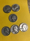 Group of 6 WASHINGTON QUARTERS, 2-1964-D, 1932-P, 3-1957-D