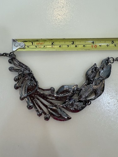 Purple Silver Leaf Statement Necklace Vintage Inspired Bold Glam Jewelry - Picture 3 of 4