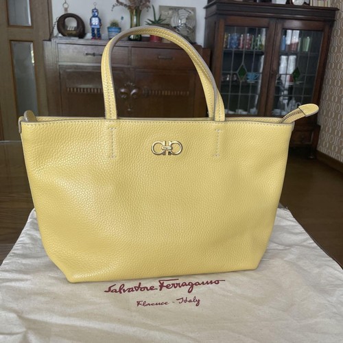 Salvatore Ferragamo Double Gancini Handbag Mini Tote Leather Yellow Women's - Picture 12 of 24