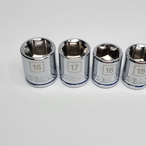 NEW - 9 PC KOBALT 3/8 INCH DRIVE CHROME METRIC 6 POINT SHALLOW SOCKET SET - Picture 2 of 24