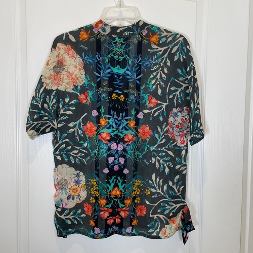 Johnny Was Kashim Ravenne Top Floral Print Short Sleeve Black Turquoise S - Picture 7 of 8